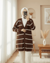 Çizgili Düğmeli Hırka -Kahve-Triko Hırka-109-1025-R15