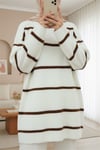 Çizgili Salaş Sakallı Triko Tunik -Beyaz-Tunik-295-18002-R02
