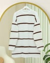 Çizgili Salaş Sakallı Triko Tunik -Beyaz-Tunik-295-18002-R02