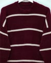 Çizgili Salaş Sakallı Triko Tunik -Bordo-Tunik-295-18002-R04