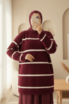 Çizgili Salaş Sakallı Triko Tunik -Bordo-Tunik-295-18002-R04
