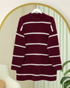 Çizgili Salaş Sakallı Triko Tunik -Bordo-Tunik-295-18002-R04