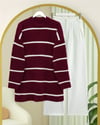Çizgili Salaş Sakallı Triko Tunik -Bordo-Tunik-295-18002-R04