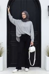 Çizgili Yırtmaçlı Salaş Linda Gömlek -Açık Gri-Gömlek-277-4013-R41