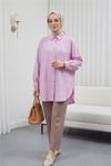 Çizgili Yırtmaçlı Salaş Linda Gömlek -Açık Lila-Gömlek-277-4013-R53