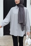 Çizgili Yırtmaçlı Salaş Linda Gömlek -Açık Gri-Gömlek-277-4013-R41