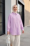 Çizgili Yırtmaçlı Salaş Linda Gömlek -Açık Lila-Gömlek-277-4013-R53