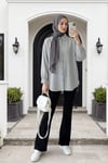 Çizgili Yırtmaçlı Salaş Linda Gömlek -Açık Gri-Gömlek-277-4013-R41