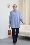 Çizgili Yırtmaçlı Salaş Linda Gömlek -Buz Mavi-Gömlek-277-4013-R37