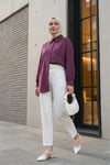 Çizgili Yırtmaçlı Salaş Linda Gömlek -Bordo-Gömlek-277-4013-R04