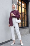 Çizgili Yırtmaçlı Salaş Linda Gömlek -Bordo-Gömlek-277-4013-R04