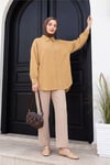 Çizgili Yırtmaçlı Salaş Linda Gömlek -Hardal-Gömlek-277-4013-R08
