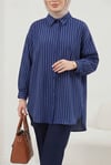 Çizgili Yırtmaçlı Salaş Linda Gömlek -Laci-Gömlek-277-4013-R03