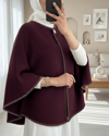Çoban Dikişli Cepli Kaşe Panço -Mürdüm-Trençkot-307-0018-R09
