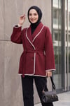 Çoban Dikişli Kemerli Scuba Ceket -Bordo