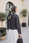 Çoban Nakışlı Düğmeli Kot Ceket -Füme