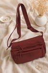 Çok Bölmeli Dokuma Askılı Çapraz Çanta -Gül Kurusu