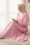 Dantel Detaylı Bağlamalı Kolu Lastikli Kraş Etekli Takım  -Pembe-Takım-398-4020-R20