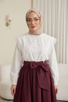 Dantelli Geniş Yakalı Bağcıklı Kolu Lastikli Poplin Gömlek -Beyaz-Gömlek-432-2635-R02