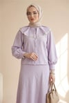 Dantelli Marul Yaka Saf Keten Etekli Takım -Lila-Takım-307-2082-R42