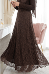 Desenli Astarlı Tül Etek -Kahve-Etek-426-5279-R15