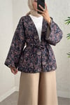 Dijital Baskılı Beli Kemerli Kapitone Kimono -Laci-Kimono & Kaftan-307-0016-R03