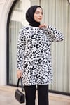 Dik Yaka Desenli Yumoş Triko Tunik  -Beyaz