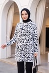 Dik Yaka Desenli Yumoş Triko Tunik  -Beyaz