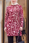 Dik Yaka Desenli Yumoş Triko Tunik  -Bordo