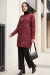 Dik Yaka Desenli Yumoş Triko Tunik  -Bordo