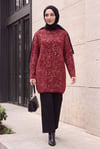Dik Yaka Desenli Yumoş Triko Tunik  -Bordo