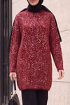 Dik Yaka Desenli Yumoş Triko Tunik  -Bordo