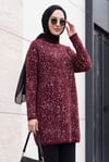 Dik Yaka Desenli Yumoş Triko Tunik  -Bordo