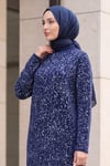 Dik Yaka Desenli Yumoş Triko Tunik  -Lacivert