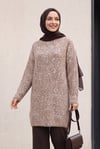 Dik Yaka Desenli Yumoş Triko Tunik  -Toprak