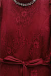 Dik Yaka Kolları Janjan Şifon Kemerli Dantel Elbise -Bordo-Elbise-316-4888-R04