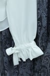 Dik Yaka Kolu Fırfırlı Bağcıklı Arkası Fermuarlı İthal Krep Bluz -Beyaz-Bluz-386-6285-R02
