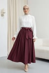 Dik Yaka Kolu Fırfırlı Bağcıklı Arkası Fermuarlı İthal Krep Bluz -Beyaz-Bluz-386-6285-R02