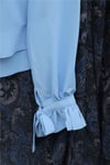 Dik Yaka Kolu Fırfırlı Bağcıklı Arkası Fermuarlı İthal Krep Bluz -Bebe Mavi-Bluz-386-6285-R32