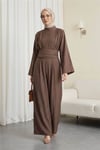 Dik Yaka Pilise Detaylı Cepli Kemerli Çilek Tulum -Kahve-Tulum & Salopet-438-2001-R15