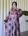 Dik Yaka Yarım Düğmeli Parçalı Elbise    -Yavruağzı-Elbise-199-6061-R77