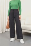 بنطلون واسع الساق من القماش بحزام خصر مزدوج - أسود-Bol Paça Pantolon-400-156-R01
