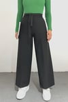 بنطلون واسع الساق من القماش بحزام خصر مزدوج - أسود-Bol Paça Pantolon-400-156-R01