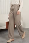 Duble Kumaş Beli Kuşaklı Bol Paça Pantolon -Vizon-Bol Paça Pantolon-400-156-R23