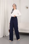Duble Kumaş Beli Kuşaklı Bol Paça Pantolon -Laci-Bol Paça Pantolon-400-156-R03