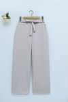 Duble Kumaş Beli Kuşaklı Bol Paça Pantolon -Bej-Pantolon-400-156-R56