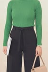 بنطلون واسع الساق من القماش بحزام خصر مزدوج - أسود-Bol Paça Pantolon-400-156-R01