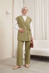 Düğme Detaylı Çift Bağcıklı Yelek Pantolon Double Krep Takım -Haki-Takım-349-8065-R05