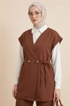 Düğme Detaylı Çift Bağcıklı Yelek Pantolon Double Krep Takım -Taba-Takım-349-8065-R12
