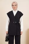 Düğme Detaylı Çift Bağcıklı Yelek Pantolon Double Krep Takım -Siyah-Takım-349-8065-R01